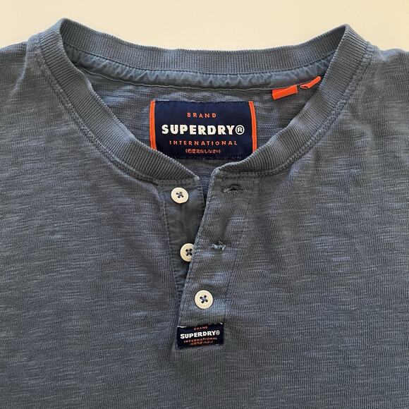 Superdry Henley Men's XL Legacy Long Sleeved Tee Blue 3 Button Cotton Cabincore - Picture 4 of 11